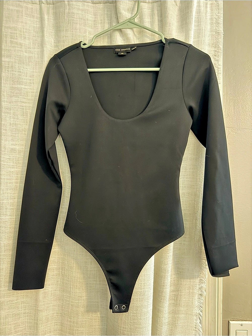 Good American The Sculpting Modern Long Sleeve Bodysuit Black XS